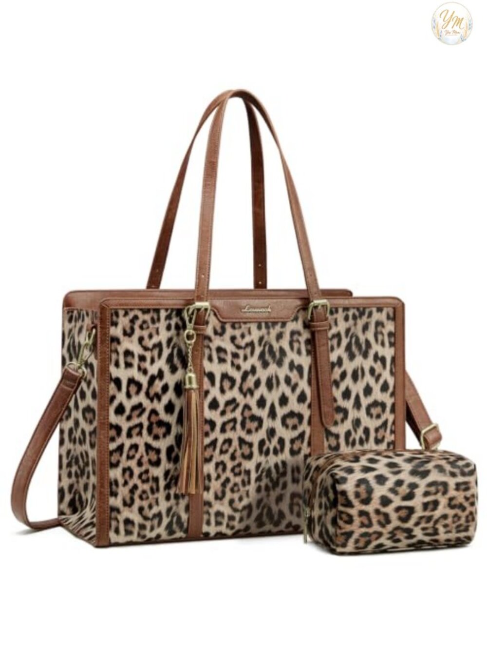 Vintage PU Leather Laptop Tote Bag 15.6 inch with Clutch Purse for Work